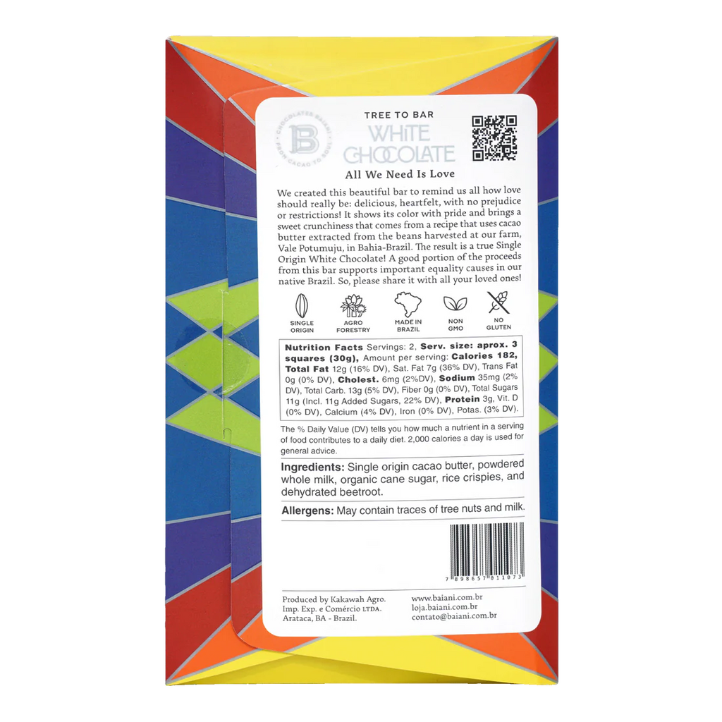 Nutrition facts and ingredients for All We Need Is Love from Baianí Chocolates