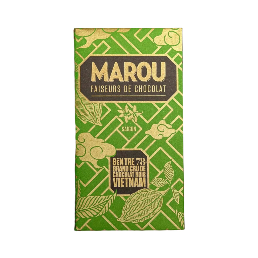 Marou Ben Tre 78% Single Origin Chocolate Bar packaging with 'Marou' branding on a white background