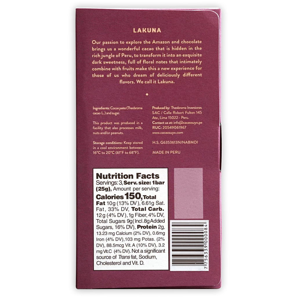 Nutrition facts and ingredients for Lakuna 70% from Cacaosuyo