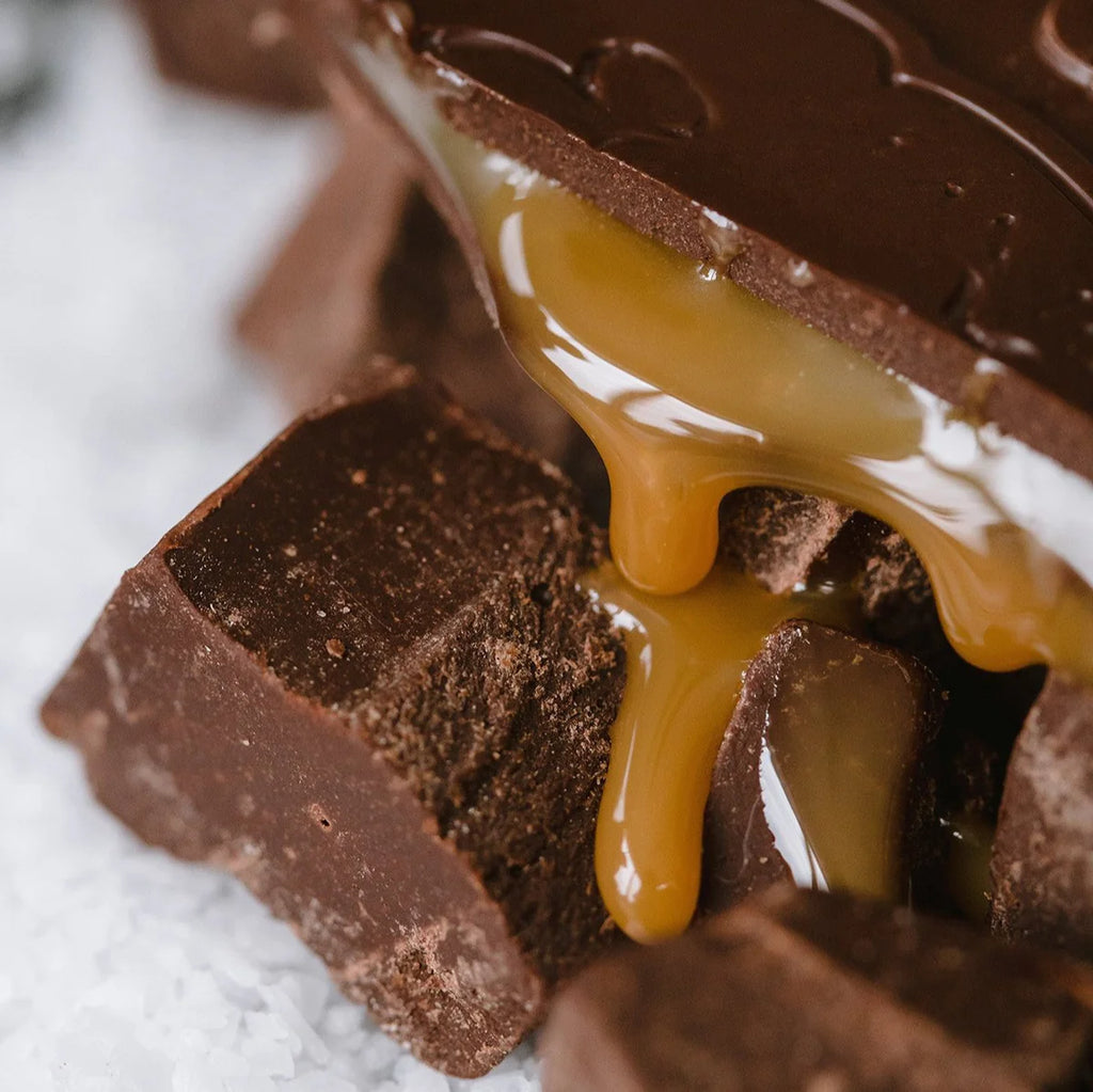 Unwrapped Caramel Me Crazy chocolate with caramel oozing out