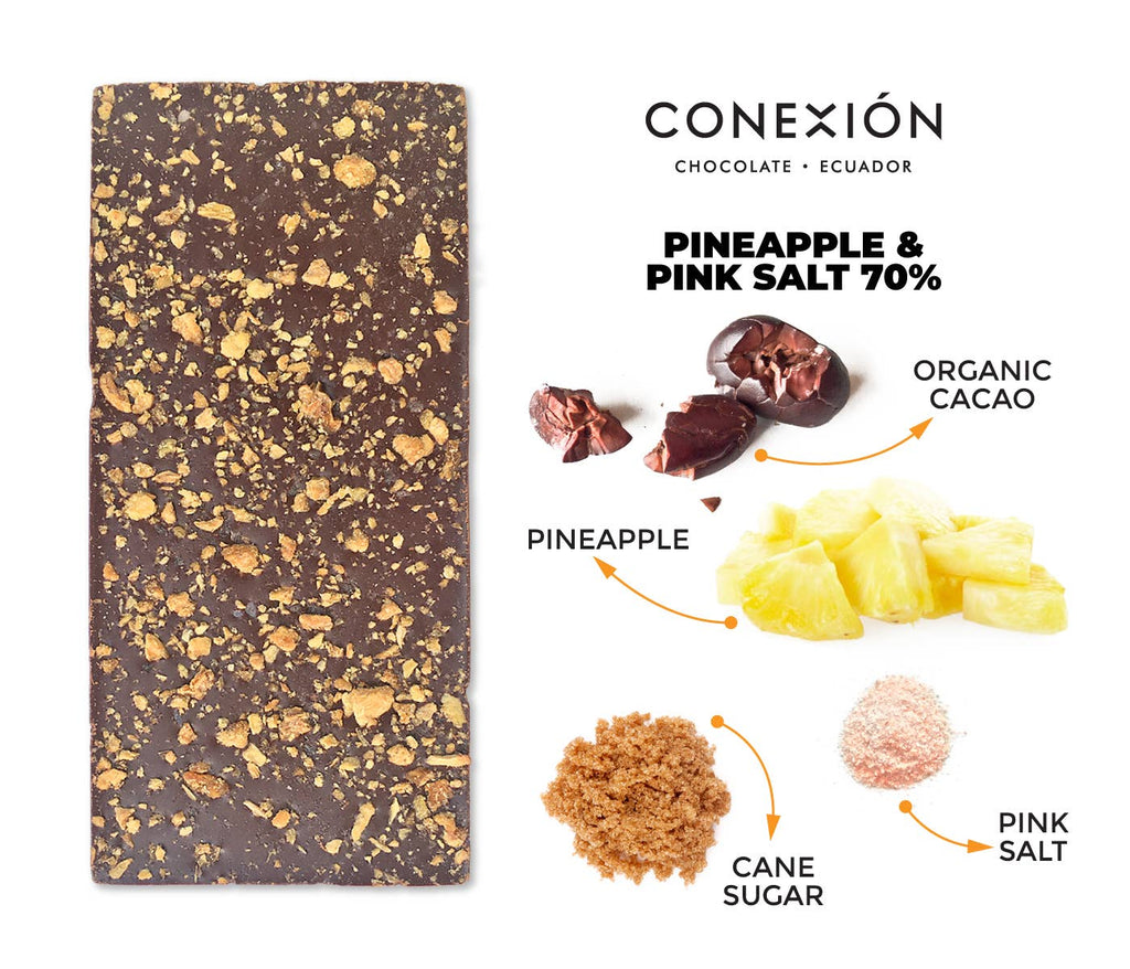 Pineapple & Pink Salt 70% with various ingredients to the right of it, against a white background