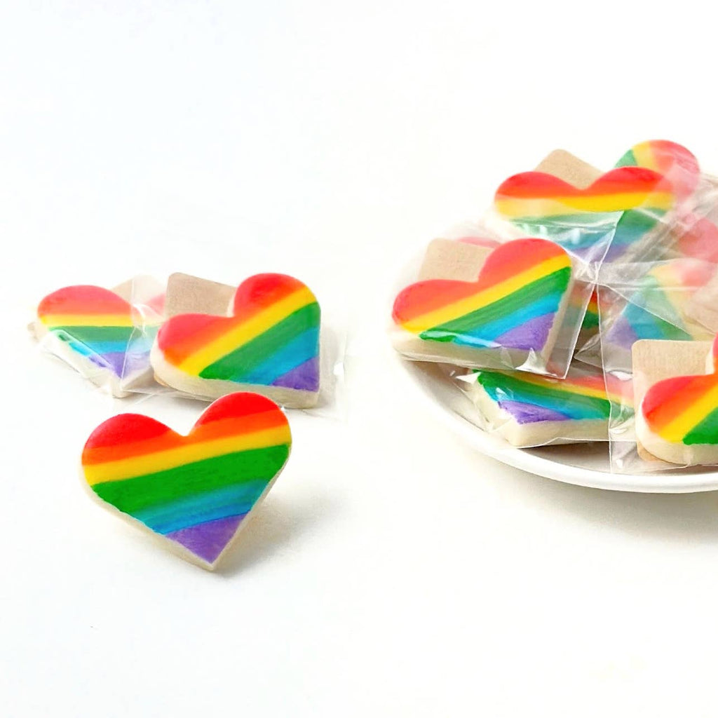 Candy Pride Rainbow Hearts on a white table