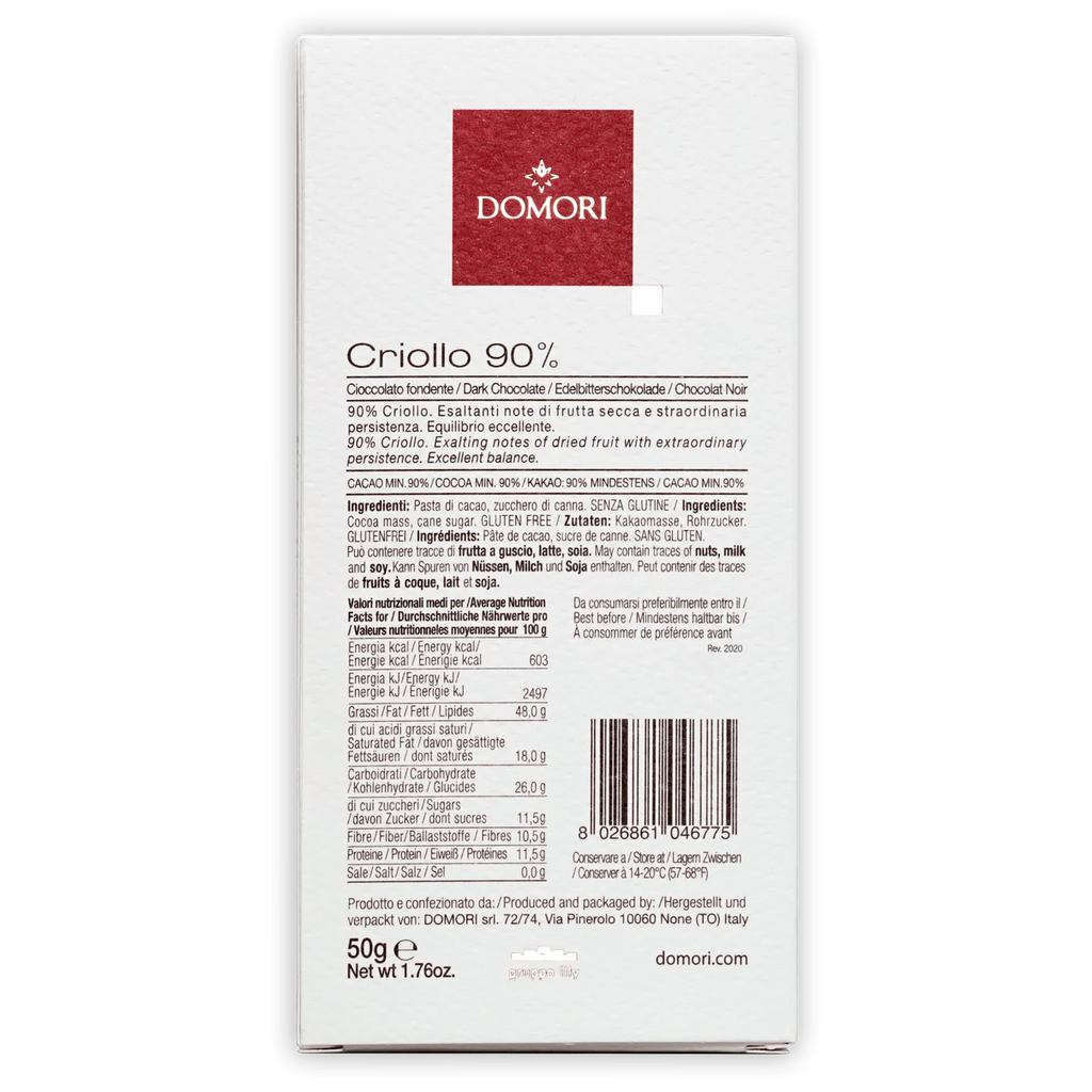 Nutrition facts and ingredients for Criollo Dark 90% from Domori