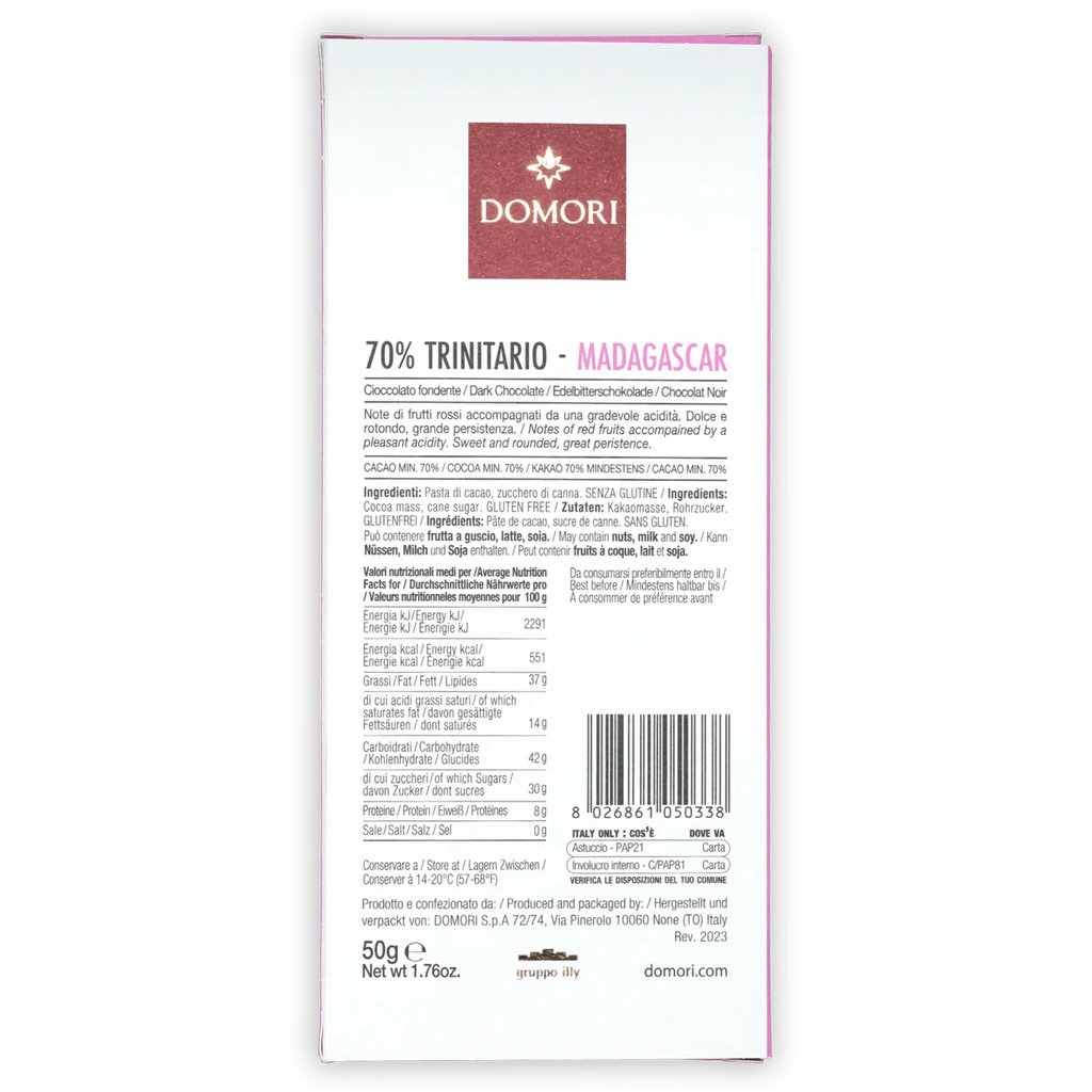 Nutrition facts and ingredients for Trinitario Madagascar 70% bar from Domori