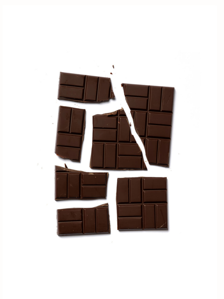 Broken Dark Goat Milk Chocolate 58% bar against a white background