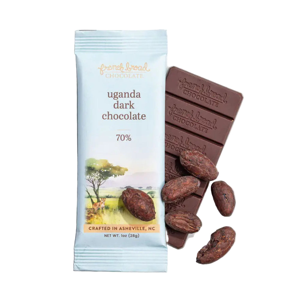 Uganda Chocolate Bar 70%  and packaging on a white surface
