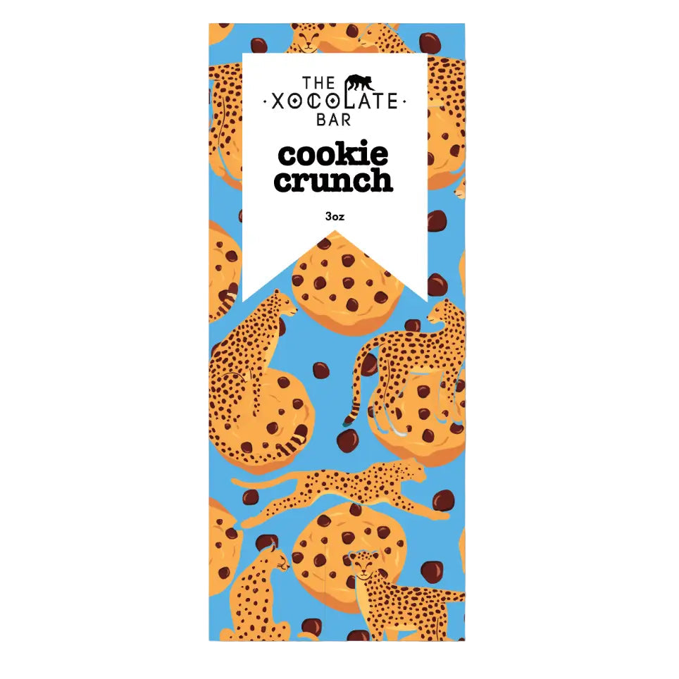 The Xocolate Bar Cookie Crunch - Dark Milk and White Chocolate Bar packaging against a white background