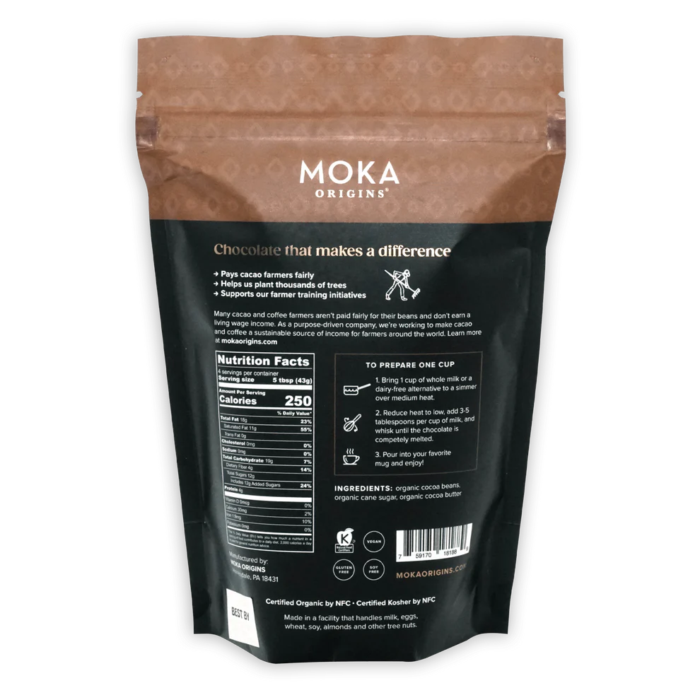 Nutrition facts and ingredients for Plain Dark Drinking Chocolate from Moka Origins