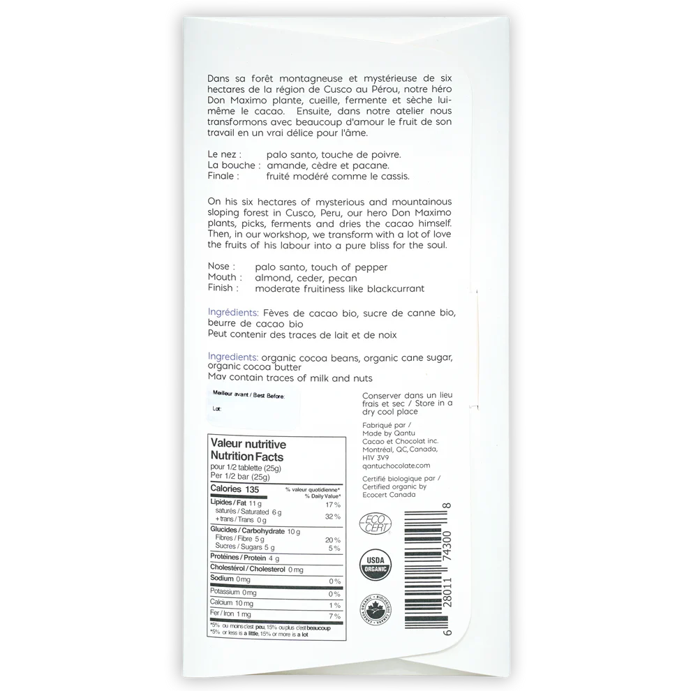 Nutrition facts and ingredients for Don Maximo's Quest 80% (Limited Edition) from Qantu