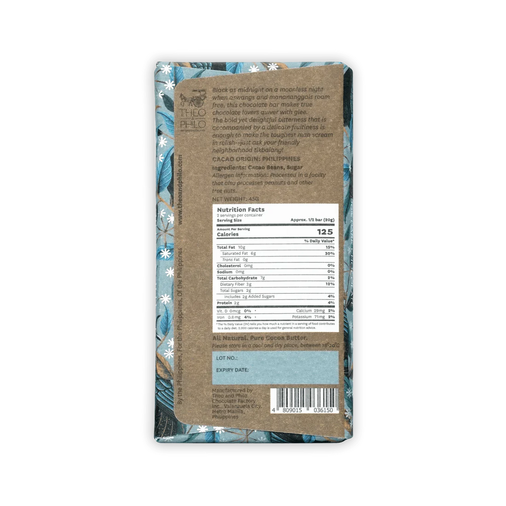 Nutrition facts and ingredients for 90% Dark Chocolate from Theo & Philo