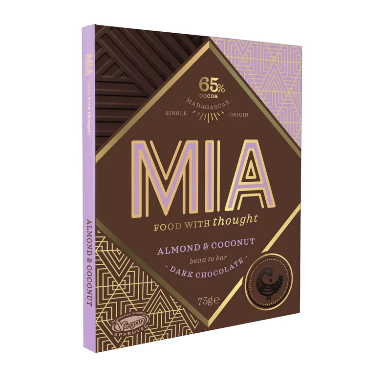MIA Food with Thought 65% Salted Almond & Coconut Dark Chocolate Bar - Madagascar